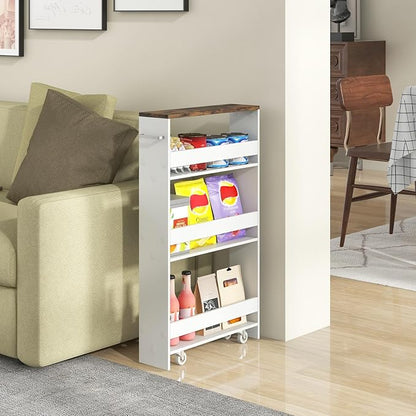 Small Kitchen Cart, 4-Tier Slim Rolling Island w/Handle, Laundry Room Storage - Image 9