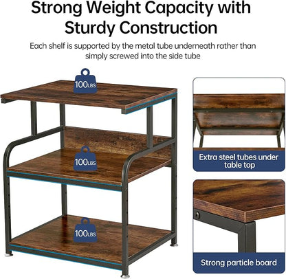 Large Printer Stand with Adjustable Storage Shelf, 3 Tier Printer Cart with - Image 3
