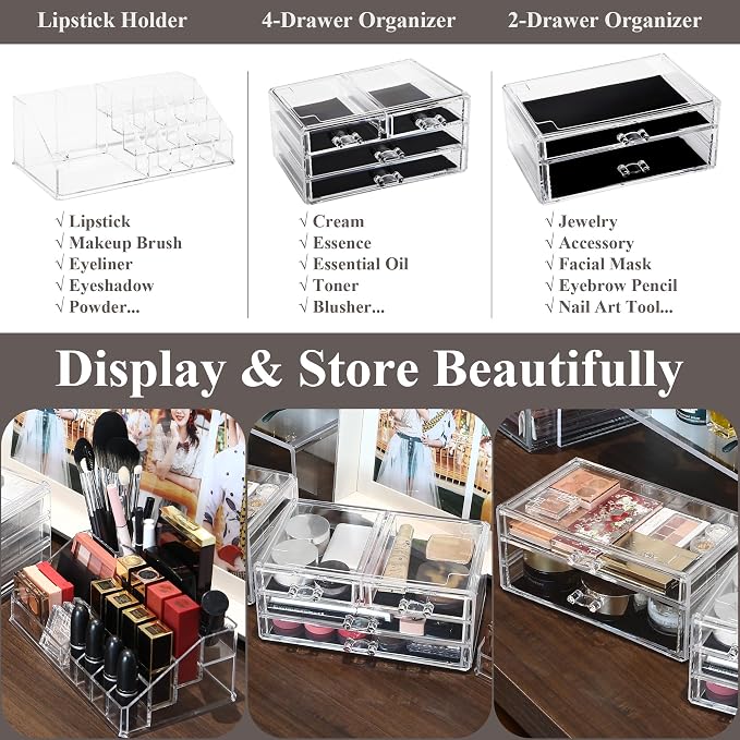 Sea Team 3-Layer Stackable Clear Makeup Organizer - Image 5