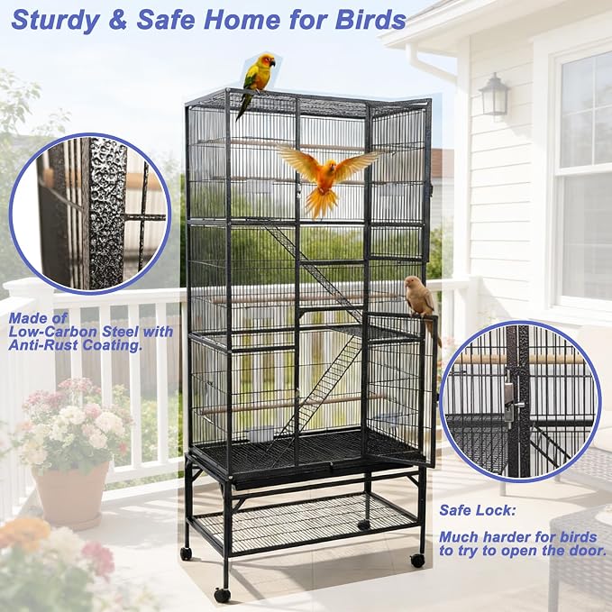 69.5 Inch Large Bird Cage, Parakeet Flight Cage - Image 5