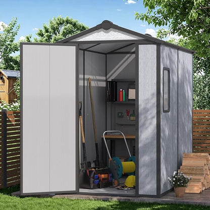 4 x 6 FT Plastic Outdoor Storage Shed, All-Weather Resin Tool Shed by DNYKER