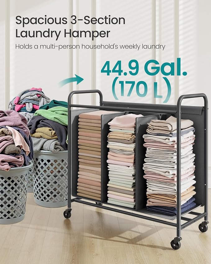 SONGMICS 3-Section Laundry Sorter, Laundry Hamper - Image 3