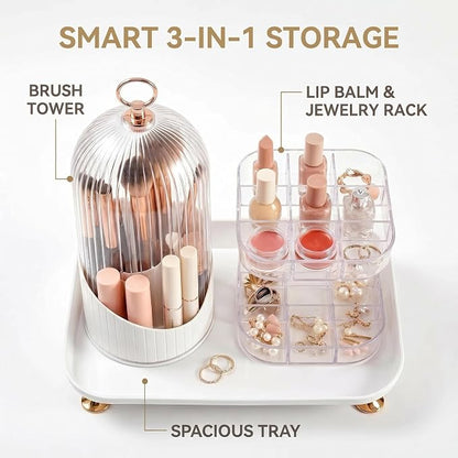 Makeup Brush Holder with Lid, 360 Rotating 3-in-1 Acrylic Organizer - Image 4