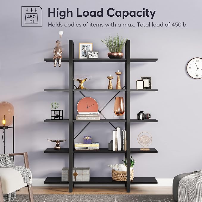 Tribesigns 5-Tier Bookshelf, Vintage Industrial Style Bookcase 72 H x 12 W x - Image 5