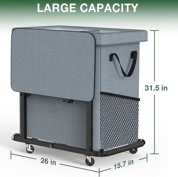 50 Gal Laundry Basket with Lid, Rolling Laundry Hamper with Wheels, Dirty - Image 6
