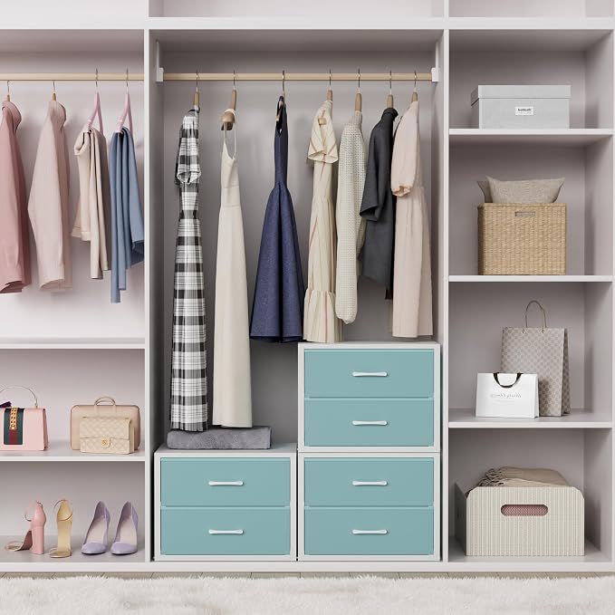BOLUO Stackable Storage Drawers Closet Organizers and Storage Fabric Blue 2 - Image 2
