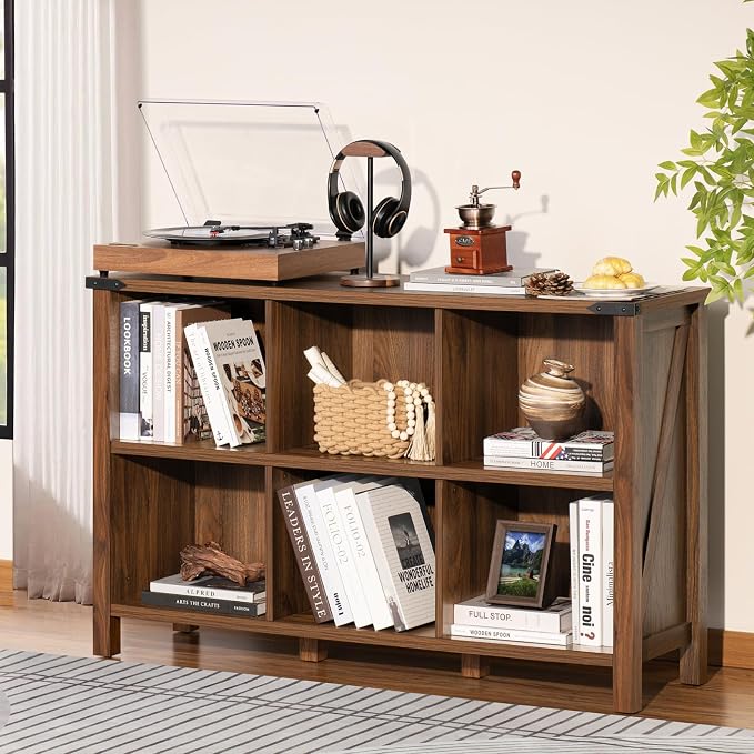 Farmhouse 6 Cube Book Shelf, Wood 3 Tier Storage Organizer Bookshelf, Rustic by Joaxswe