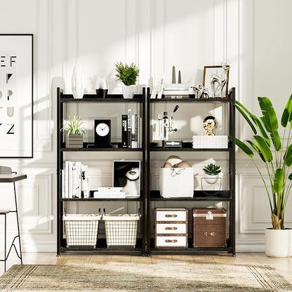 NUMENN Bookshelf, 4 Tier Freestanding Shelving Unit, Falling Prevention Baffle - Image 4