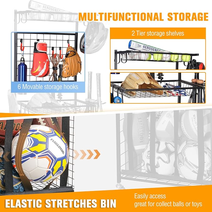 PLKOW Sports Equipment Storage for Garage, Indoor/Outdoor Sports Rack for Garage - Image 5
