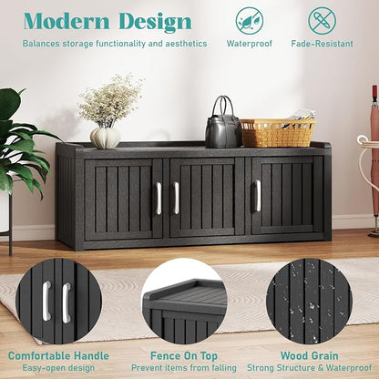 2-Tier Storage Bench, Waterproof UV-Resistant Outdoor Shoe Storage Cabinet - Image 4
