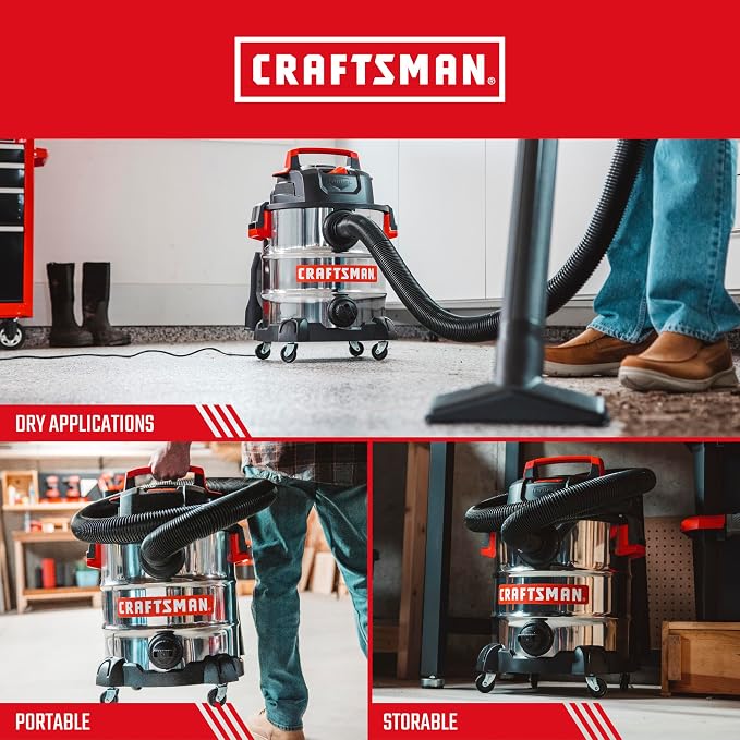 CRAFTSMAN CMXEVBE17155 10 Gallon 6.0 Peak HP Stainless Steel Wet Dry Vac - Image 4
