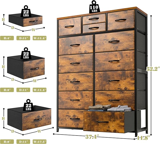 EnHomee 52.2" H Tall Dresser for Bedroom, Vertical Storage Tower, Anti-Tip | - Image 3