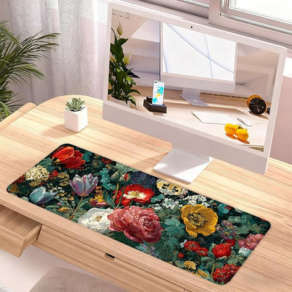 Vintage Oil Painting Floral Mouse Pad – Large Extended Desk Mat 31.5 x 11.8 in– - Image 2