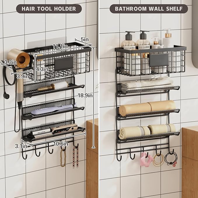 Hair Dryer Holder Wall Mounted, Adheisve Hair Styling Tool Organizer - Image 6