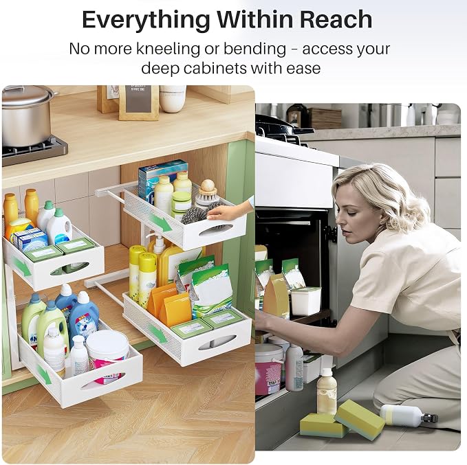 Under Sink Organizer, 2 Pack 2 Tier Pull out Cabinet Organizer Baskets - Image 7