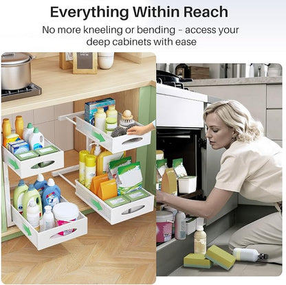Under Sink Organizer, 2 Pack 2 Tier Pull out Cabinet Organizer Baskets - Image 7