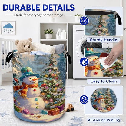 Christmas Snowman Laundry Basket, Foldable Oxford Cloth Funny Tote Bag Laundry - Image 3