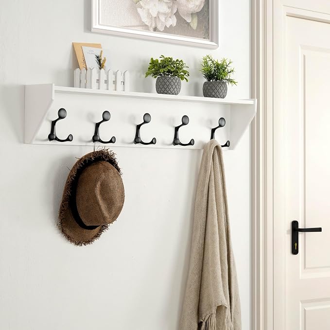 SKOLOO Wall Shelf with Hooks, 35-Inch White Coat Rack Wall Mount with Shelf - Image 4