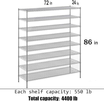 24" Deep x 72" Wide x 86" Height Wire Shelving Kit | 8-Tier | NSF Commercial - Image 3