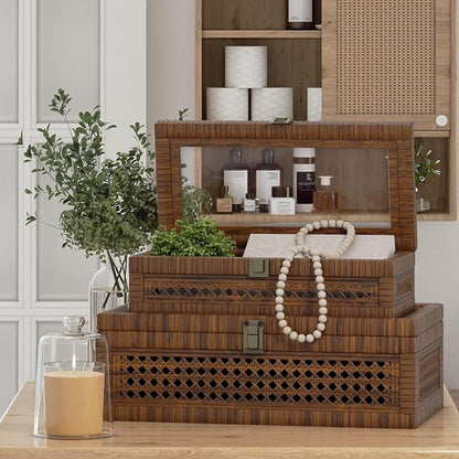 Rattan Decorative Box, Boho Display Boxes - Image 2