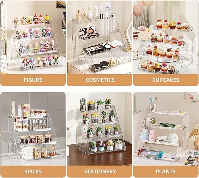 JOYZAN Clear Riser Display Stands 4 Tier Display Shelf Tiered Display Rack | - Image 6