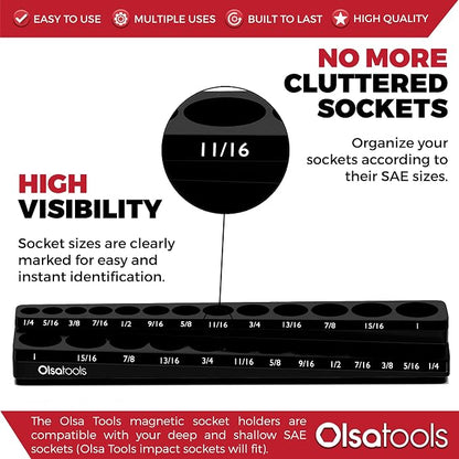 Olsa Tools Magnetic Socket Organizer | 3/8-Inch Drive | SAE | Black | Holds 26 - Image 2