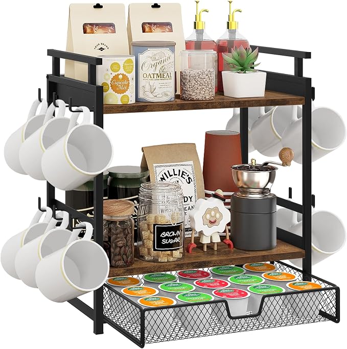 Coffee Bar Organizer, 3 Tier Coffee Station Organizer by BCOZLUX