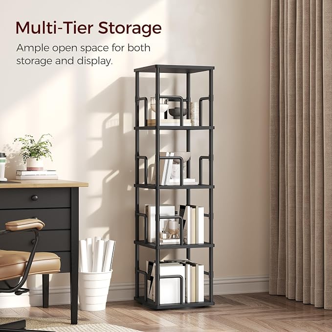 MAHANCRIS 4-Tier Rotating Bookshelf, Freestanding Corner Bookshelf, 360° - Image 4