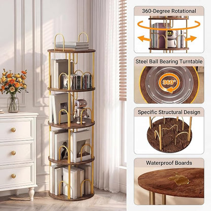 4 Tier Rotating Bookshelf, 360° Spinning Bookshelf Tower, Narrow Corner Book - Image 4