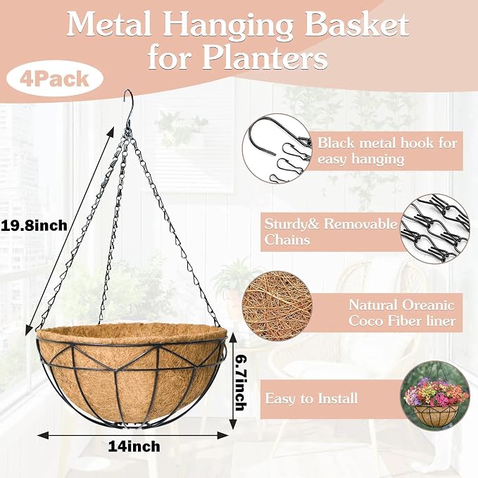 4 Pack 14 inch Wire Hanging Planter Basket - Image 4