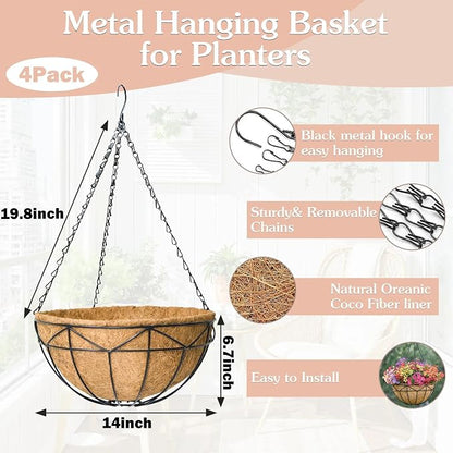 4 Pack 14 inch Wire Hanging Planter Basket - Image 4