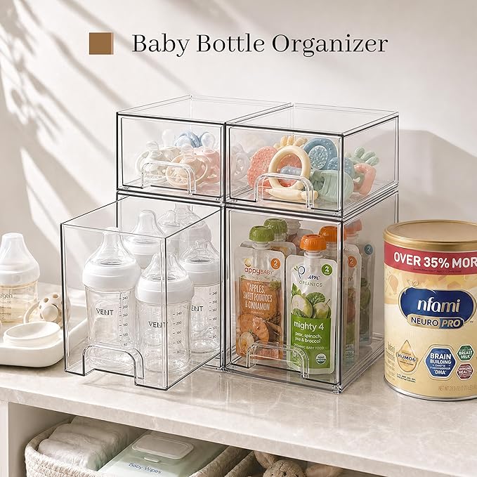 Clear Stackable Storage Drawers, Baby Bottle Organizer, Easily-Access Makeup - Image 4