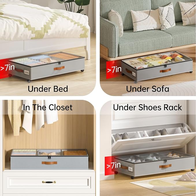 Yecaye Under Bed Storage with Wheels, 2 Pack Under Bed Storage Containers with - Image 7