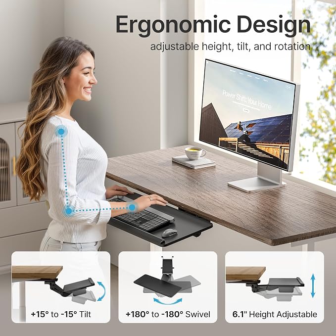 Keyboard Tray Under Desk with Storage Drawer, Height Adjustable Keyboard Tray - Image 4