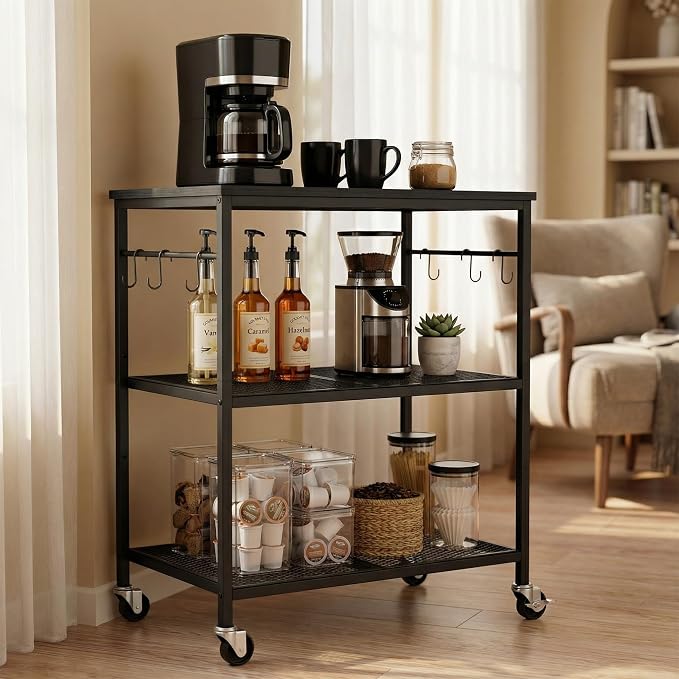 Homleke 3-Tier Rolling Kitchen Microwave Cart, Kitchen Utility Cart on Lockable by Homleke