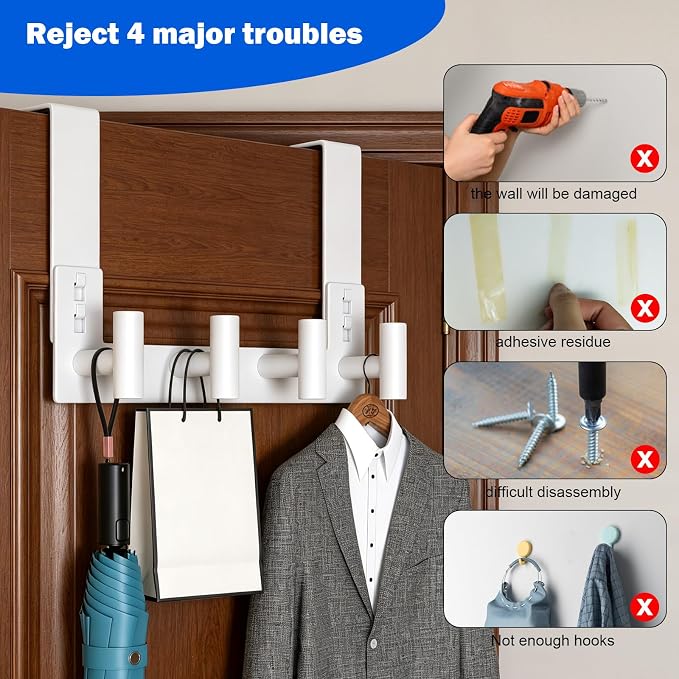 PMMASTO Over The Door Hooks, Fits 1-3/4" Thick Door No Drill Hooks - Image 4