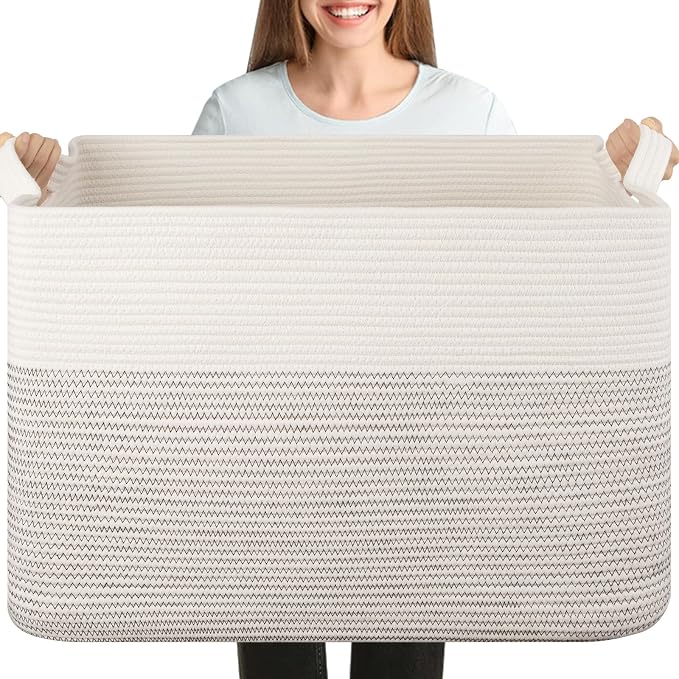 XXXL Large Blanket Basket, 108L Storage Basket, Cotton Rope Baskets by OIASKET