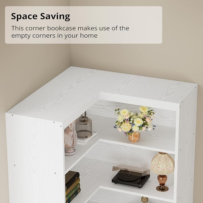 IRONCK Corner Bookshelf with Doors, 6 Tier Bookcase with Storage, Corner Shelf - Image 4