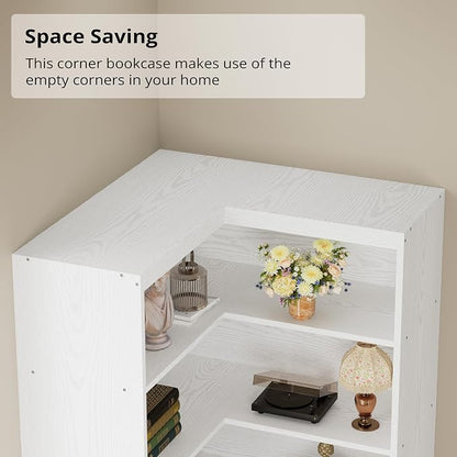 IRONCK Corner Bookshelf with Doors, 6 Tier Bookcase with Storage, Corner Shelf - Image 4
