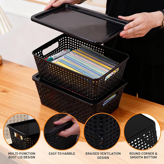 Plastic Storage Baskets With Lid, Storage Bins - Image 3