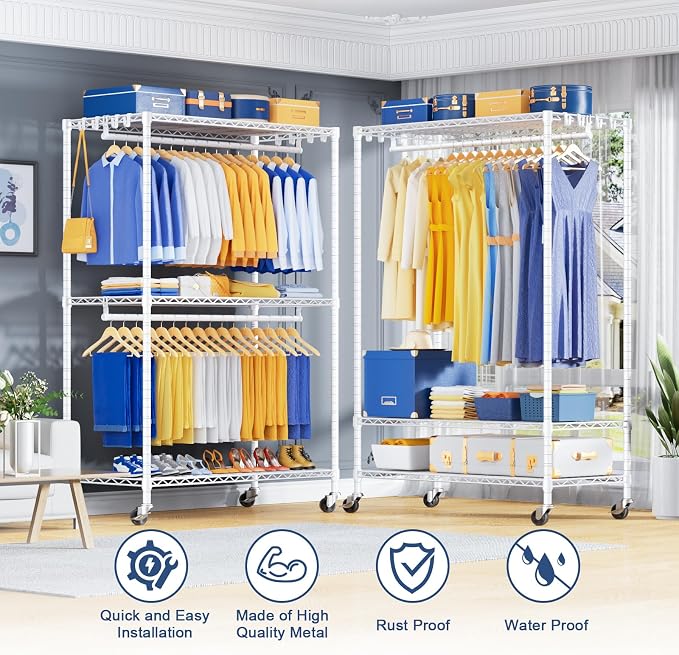 P8 Heavy Duty Clothes Rack（With Extended Width Design） Rolling Clothing Racks - Image 3