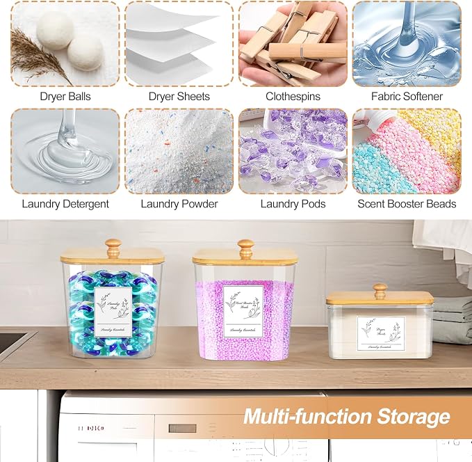 3 Pack Plastic Laundry Pods Container & Dryer Sheet Holder, Laundry Room - Image 5