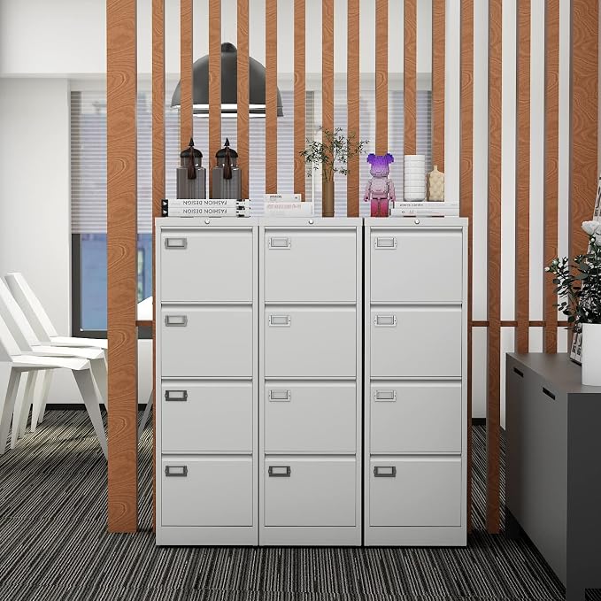 File Cabinets - 4 Drawers Vertical 17.8" Deep Lockable Filing Cabinet - White - Image 2