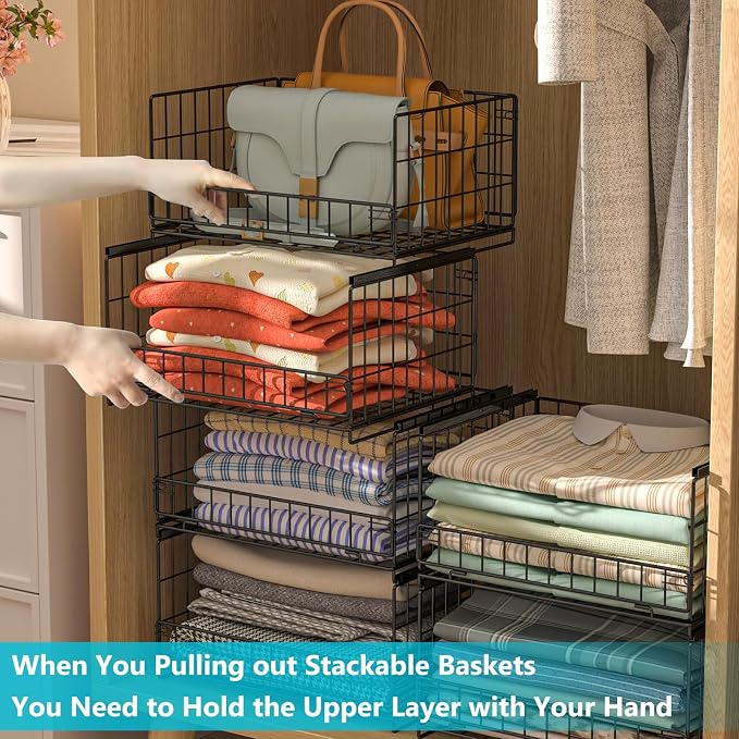 4-Tier Sliding Closet Organizers and Storage Shelves, Stackable Closet Shelf - Image 5
