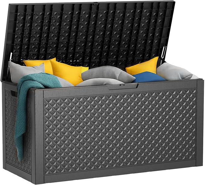 110 Gallon Resin Deck Box, Lockable Patio Outdoor Storage Box by OutdoorLivingPerfected