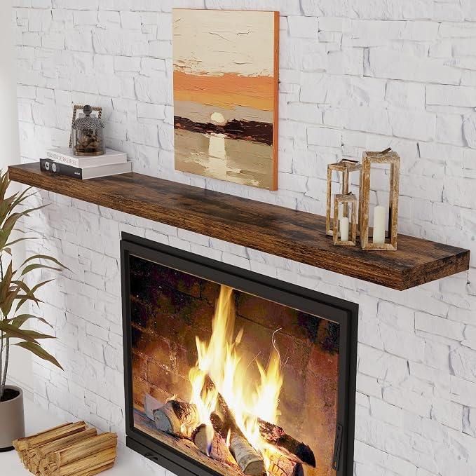 Fun Memories 72 Inch Floating Shelves, 72 x 9.3 Rustic Wooden Fireplace Mantel - Image 2