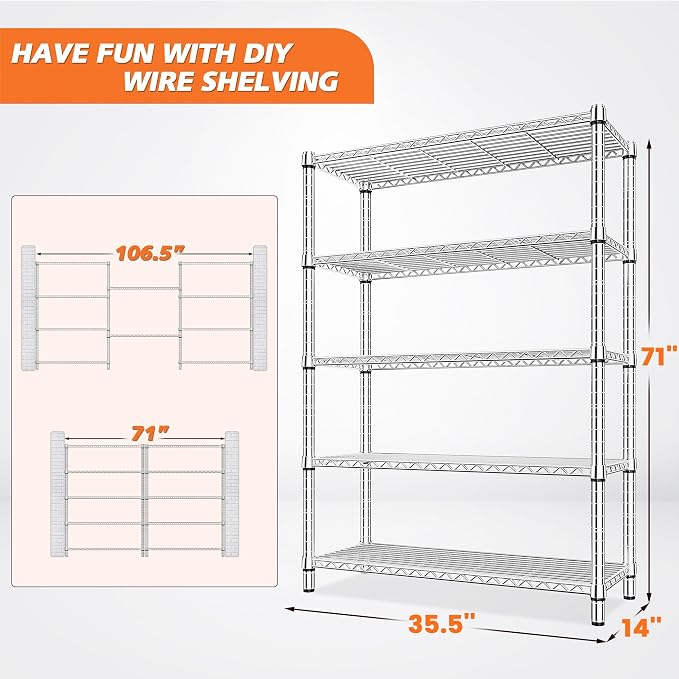 REIBII 5 Tier Metal Shelving Storage Shelves, Wire Shelves Pantry Shelves - Image 2