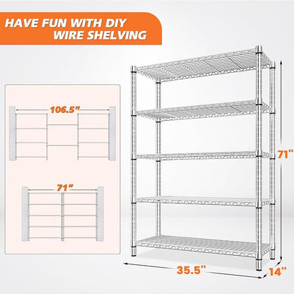 REIBII 5 Tier Metal Shelving Storage Shelves, Wire Shelves Pantry Shelves - Image 2