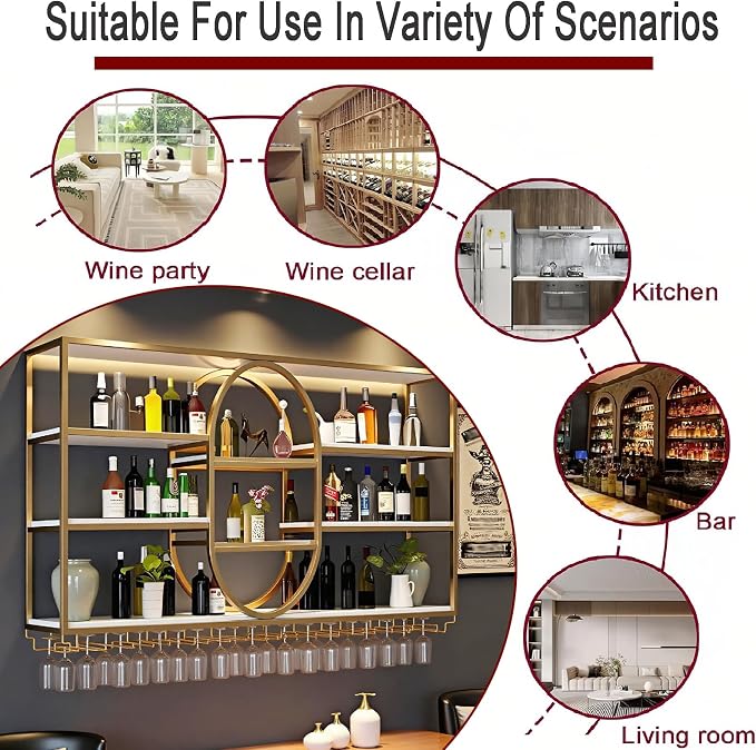 55.1IN Large Wall Mount Wine Rack, Metal 4 Tier Hanging Bottle Holder - Image 8