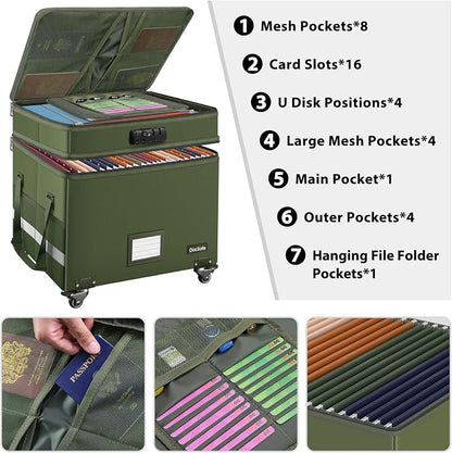 DocSafe File Box with Lock, 2-Layer Fireproof Document Box with Wheels - Image 2